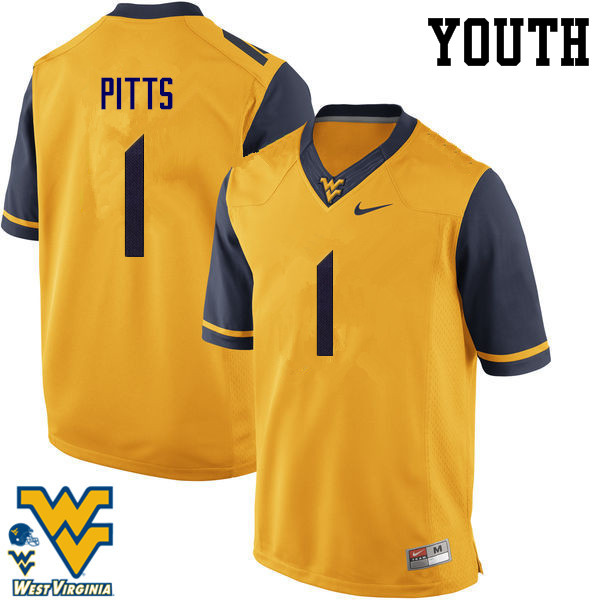 Youth #1 Derrek Pitts West Virginia Mountaineers College Football Jerseys-Gold - Click Image to Close